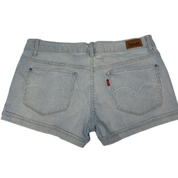 LEVI’S Shorty Short Lightwash Blue White Stripes Red Tab Size 11 - Picture 2 of 9